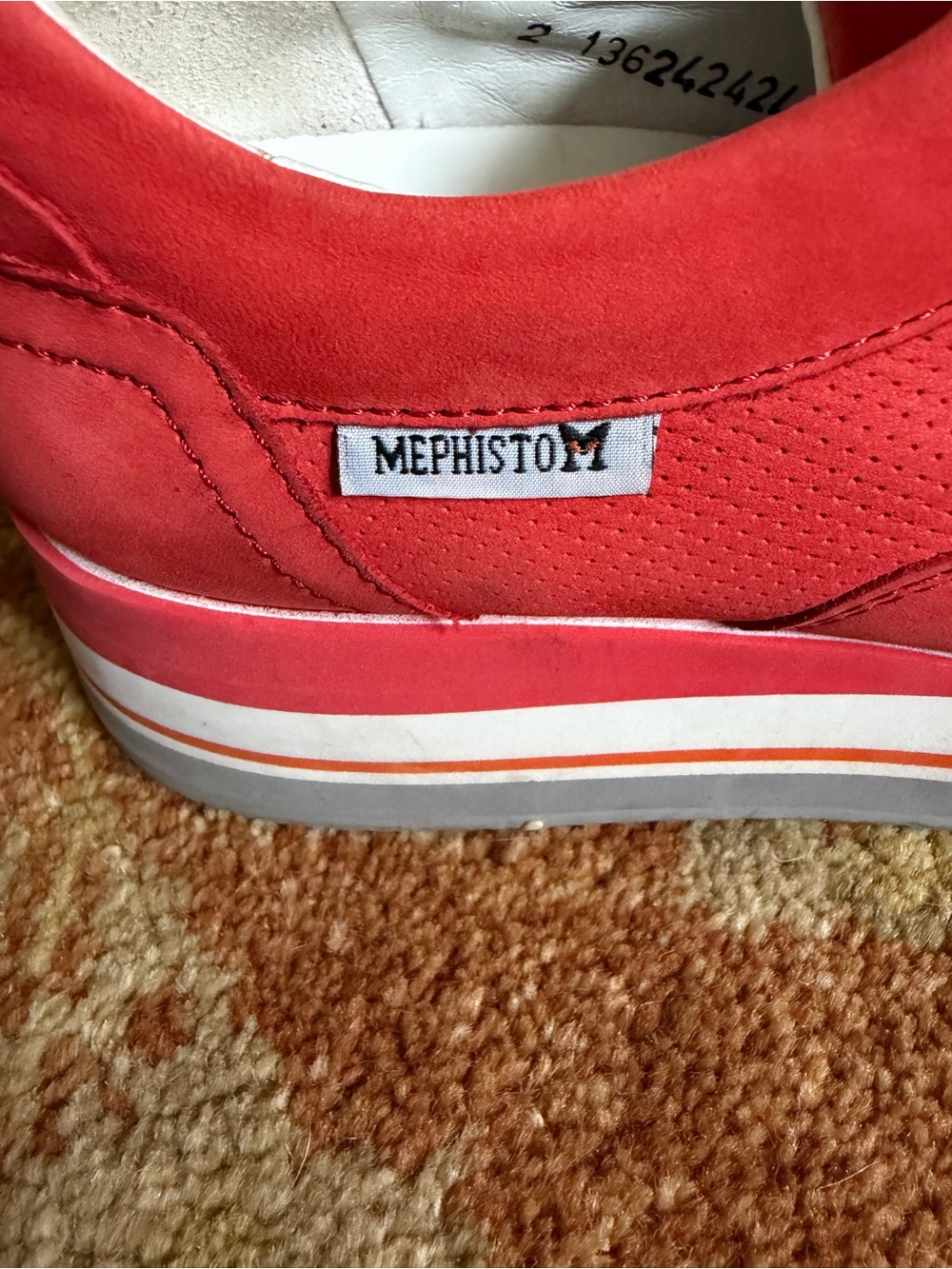 Mephisto OLIMPIA- Cranberry Red Suede Platform Sneaker with Side Zipper - Picture 12 of 16